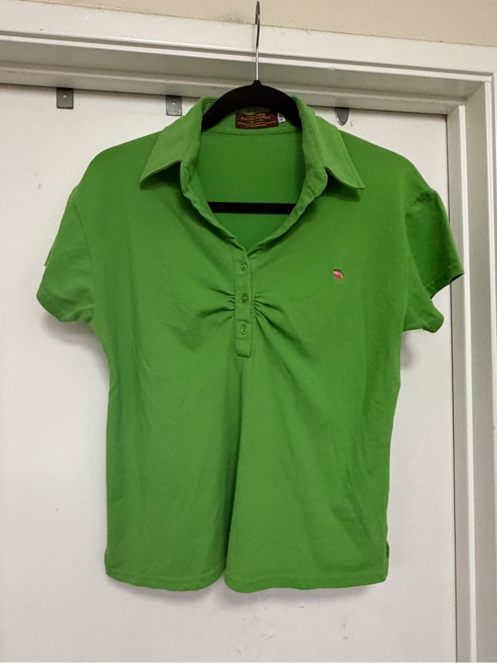 Abercrombie & Fitch Y2K line green fitted polo with pink moose - size XXL